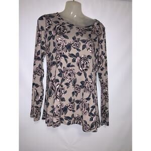 LOGO Lounge by Lori Goldstein Floral Round Neck Long Sleeve Top Size XXS